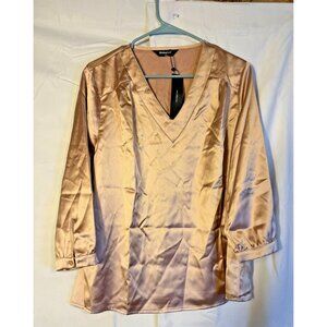 Satin Gold Silky Blouse Top Womens Shirt Dark Academia XL Allegra K Indie Chrome